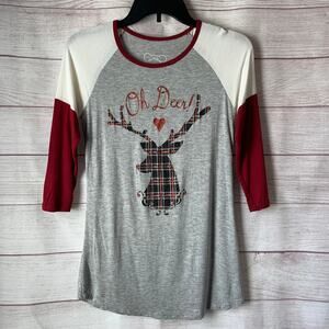 Color Bear Oh Deer Holiday Baseball Tee Shirt Christmas Plaid Color Block Size S